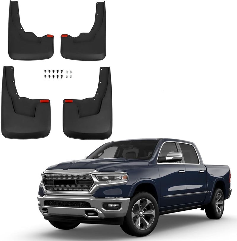 RMOURTEKK Mud Flaps Compatible with Dodge Ram 2019-2023 2024 Ram 1500 (New Body Style) with OEM Fender Flares Custom Front and Rear Mud Guard Set (4pcs-Set) (NOT TRX Model) - Image 1