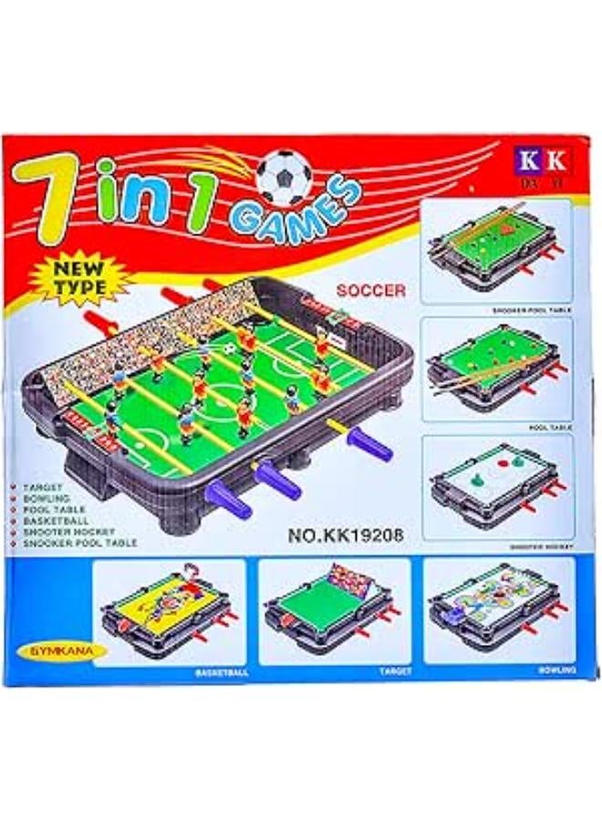 Generic Plastic 7 in 1 games contains pool table football basketball and other games with accessories - multi color
