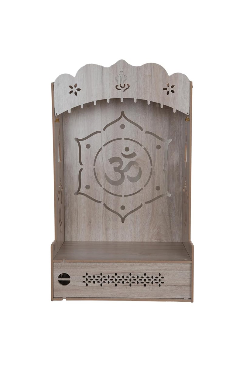 Wooden Polished Temple Om Design Temple for Home and Office Puja Mandir for Home Wall Mounted L15 W10 H24 Inch Light Brown Style_49_G - Image 1
