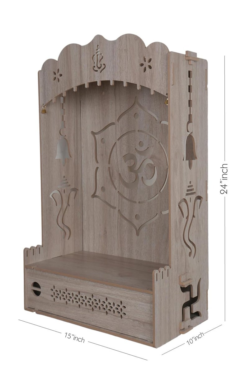Wooden Polished Temple Om Design Temple for Home and Office Puja Mandir for Home Wall Mounted L15 W10 H24 Inch Light Brown Style_49_G - Image 2