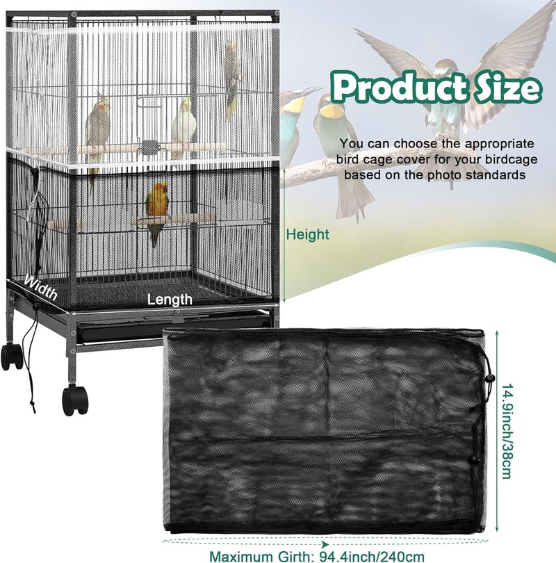 Catcan 2 Pack Bird Cage Cover,Bird Cage Seed Catcher,Heavy Duty Adjustable Nylon Mesh Net,Bird cage Seed Catcher Guard cage Cover for Parrot Parakeet Macaw African(L-94.4’’*14.9’’) - Image 2