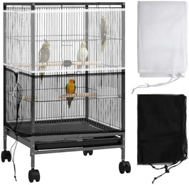 Catcan 2 Pack Bird Cage Cover,Bird Cage Seed Catcher,Heavy Duty Adjustable Nylon Mesh Net,Bird cage Seed Catcher Guard cage Cover for Parrot Parakeet Macaw African(L-94.4’’*14.9’’) - Image 1