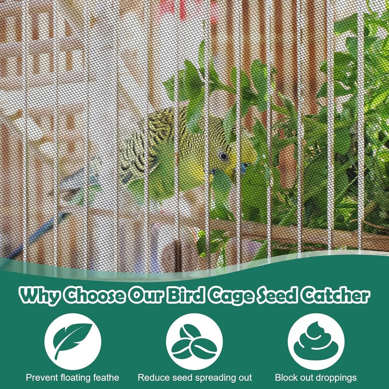 Catcan 2 Pack Bird Cage Cover,Bird Cage Seed Catcher,Heavy Duty Adjustable Nylon Mesh Net,Bird cage Seed Catcher Guard cage Cover for Parrot Parakeet Macaw African(L-94.4’’*14.9’’) - Image 4