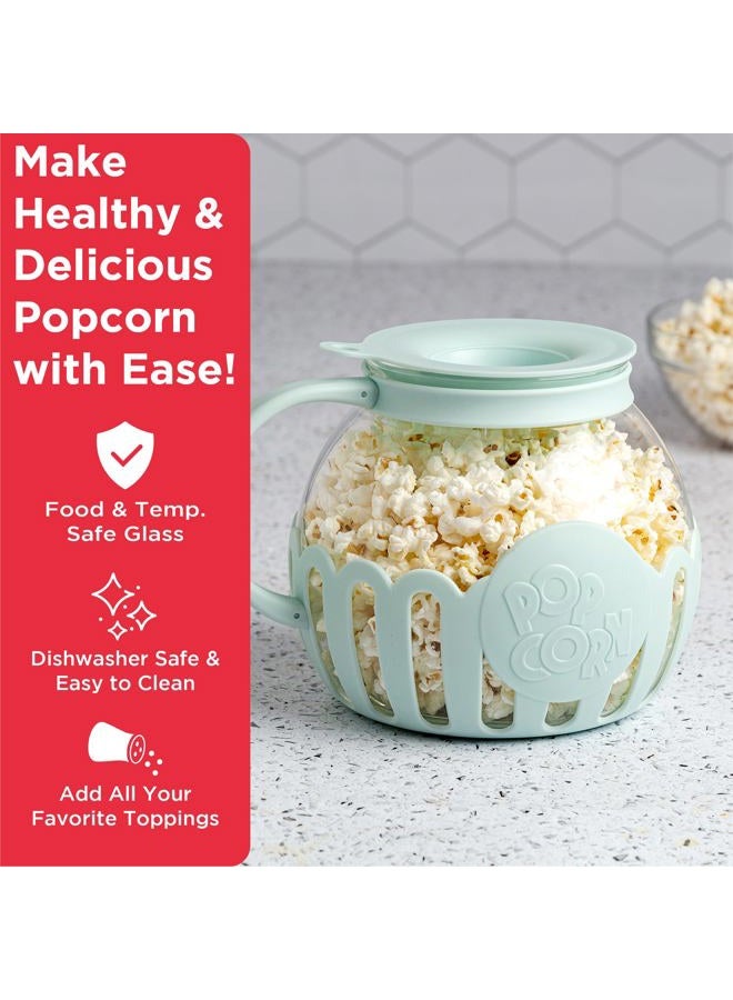Ecolution Patented Micro-Pop Microwave Popcorn Popper with Temperature Safe Glass, 3-in-1 Lid Measures Kernels and Melts Butter, Made Without BPA, Dishwasher Safe, 3-Quart, Aqua - Image 2