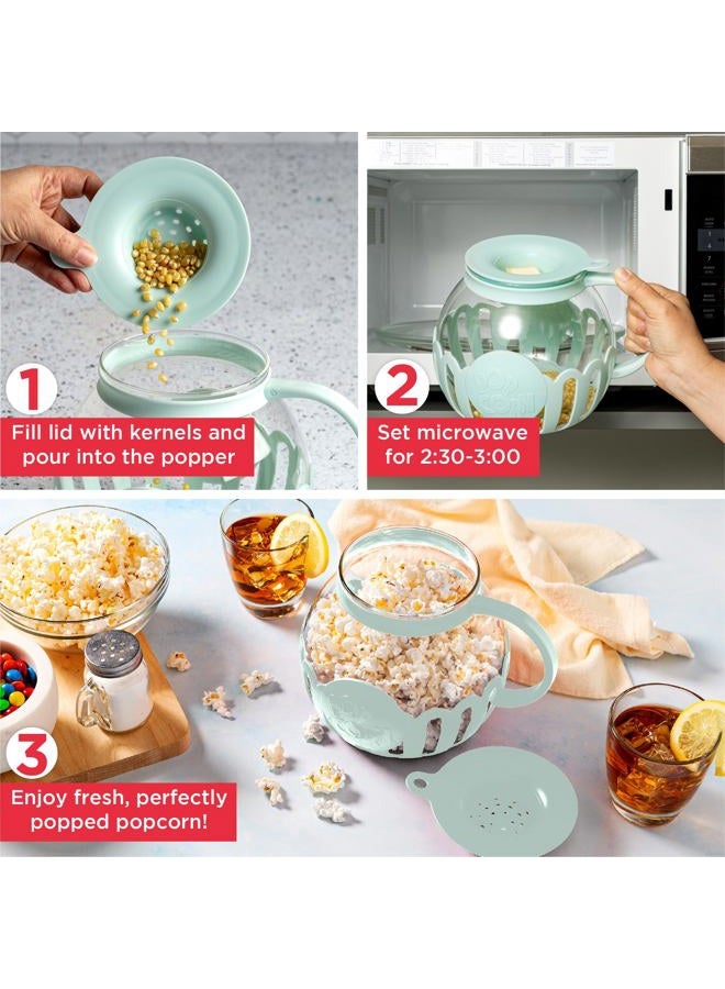 Ecolution Patented Micro-Pop Microwave Popcorn Popper with Temperature Safe Glass, 3-in-1 Lid Measures Kernels and Melts Butter, Made Without BPA, Dishwasher Safe, 3-Quart, Aqua - Image 3