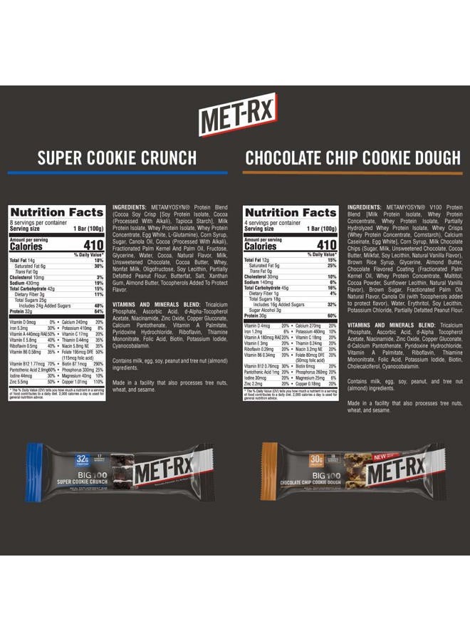 MET-Rx Big 100 Colossal Protein Bars, Healthy Meal Replacement Snack, Super Cookie Crunch and Chocolate Chip Cookie Dough Variety, 3.5oz bars (12 Count) - Image 2