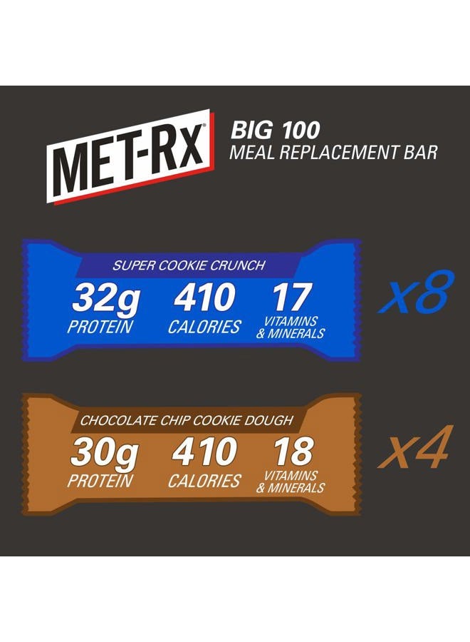 MET-Rx Big 100 Colossal Protein Bars, Healthy Meal Replacement Snack, Super Cookie Crunch and Chocolate Chip Cookie Dough Variety, 3.5oz bars (12 Count) - Image 3