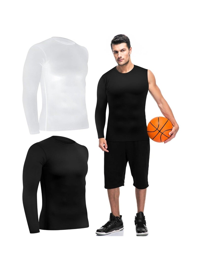 Captaintech 2 Pcs Compression Shirts for Men Long Sleeve, Quick Dry Mens Single Sleeve Compression Shirts, 1/2 Single Arm Athletic Base Layer Undershirt Gear - Image 1