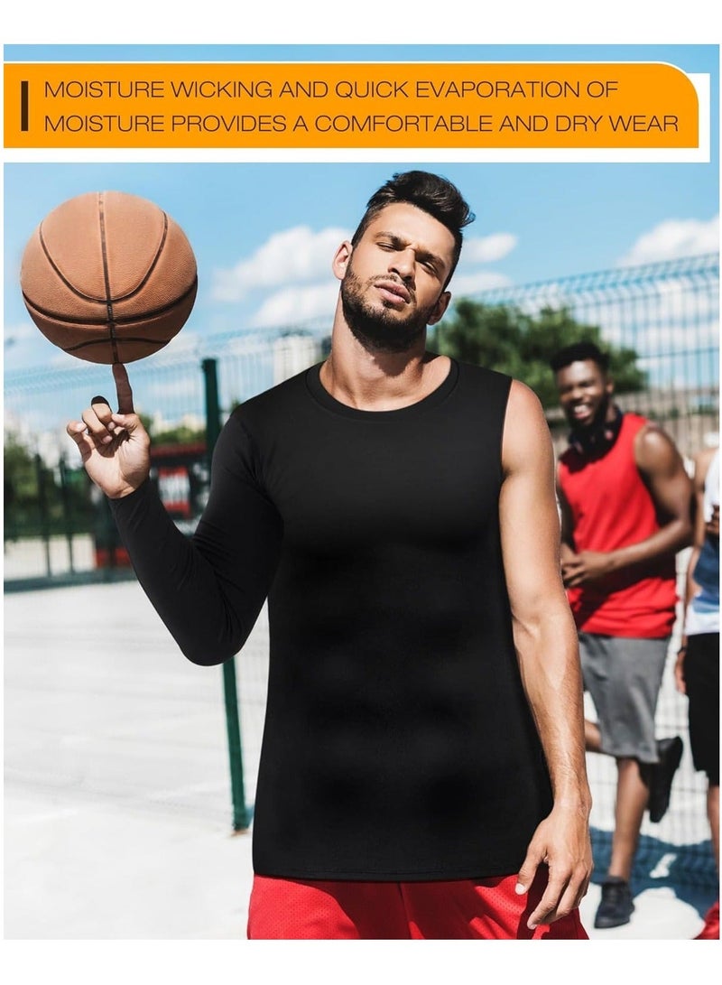 Captaintech 2 Pcs Compression Shirts for Men Long Sleeve, Quick Dry Mens Single Sleeve Compression Shirts, 1/2 Single Arm Athletic Base Layer Undershirt Gear - Image 4