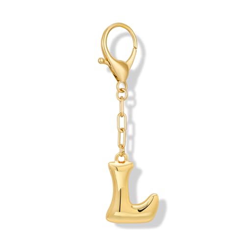 FAUTHENTICUTE Gold Bubble Letter Keychain For Women Gold Plated Initial Letter L Charm For Handbags Personalized Alphabet Keychains Purse Bag Accessories Gift - Image 1