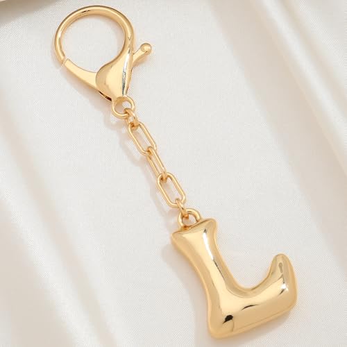 FAUTHENTICUTE Gold Bubble Letter Keychain For Women Gold Plated Initial Letter L Charm For Handbags Personalized Alphabet Keychains Purse Bag Accessories Gift - Image 4