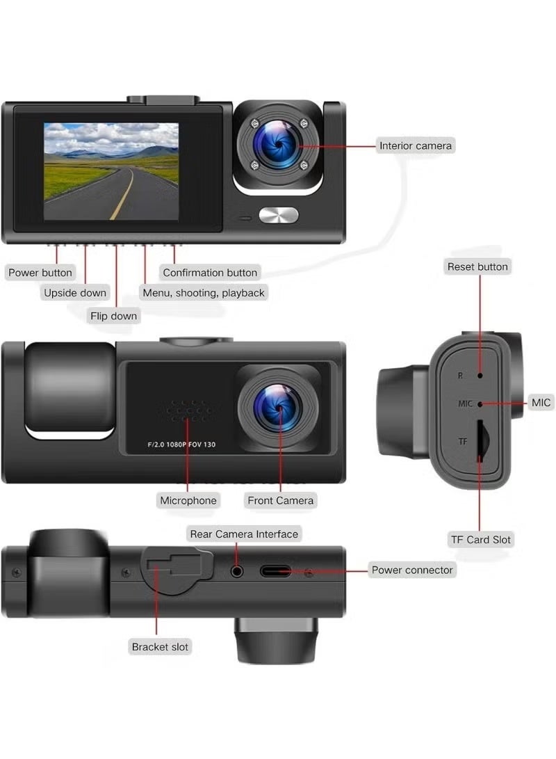 GENNEXT Dash Cam Front and Rear Inside 1080P Full HD – 3 Channel Car Camera with 32GB Card, 170°+130°+120° Wide Angle, IR Night Vision, 24H Parking Monitor, G-Sensor, Loop Recording, for Cars/Taxi - Image 5