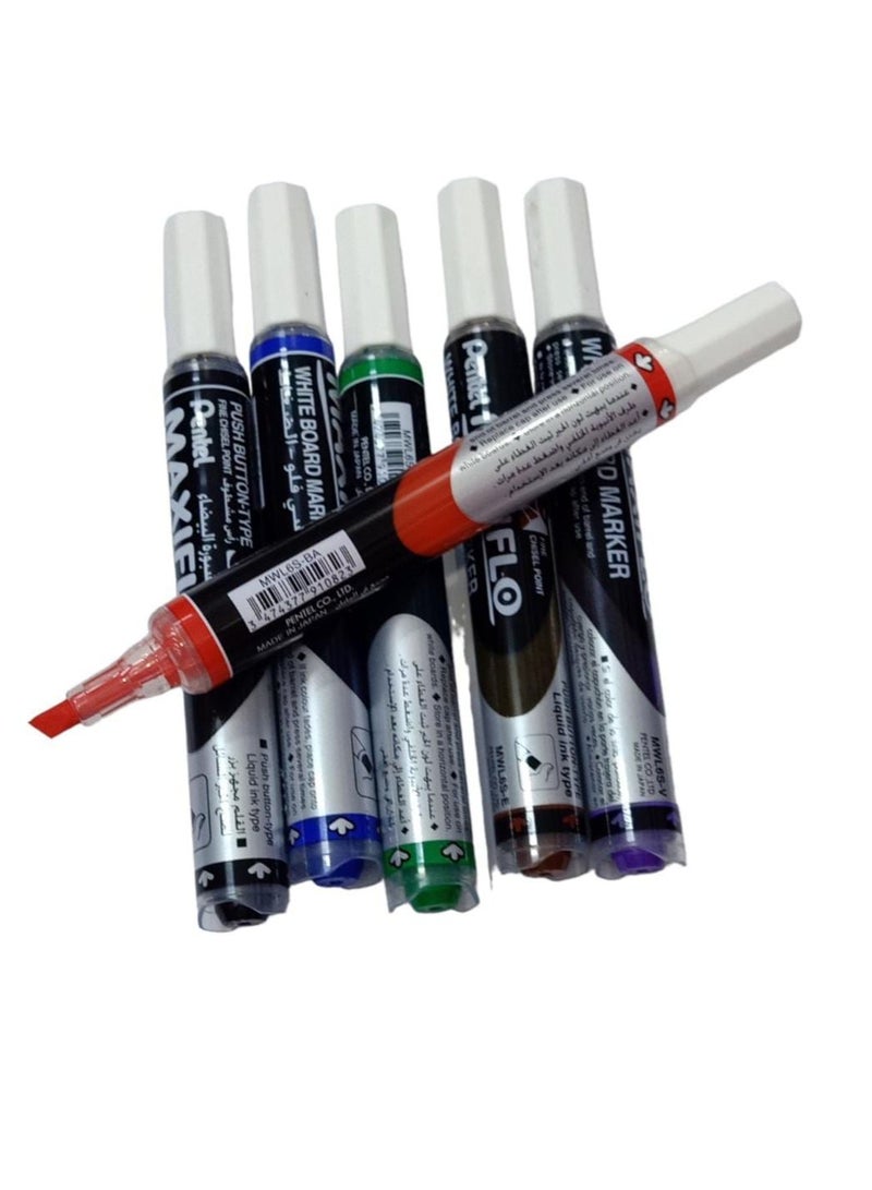 Pentel 6-Piece Maxiflo Whiteboard Marker Set Multicolour - Image 1