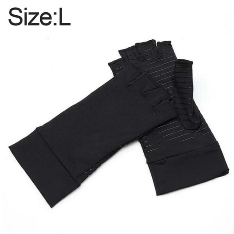 Copper Arthritis Compression Gloves Black M - Fingerless Design With Silicone Grip for Hand Pain Relief Rheumatoid Arthritis - Image 2