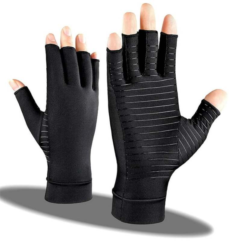 Copper Arthritis Compression Gloves Black M - Fingerless Design With Silicone Grip for Hand Pain Relief Rheumatoid Arthritis - Image 1