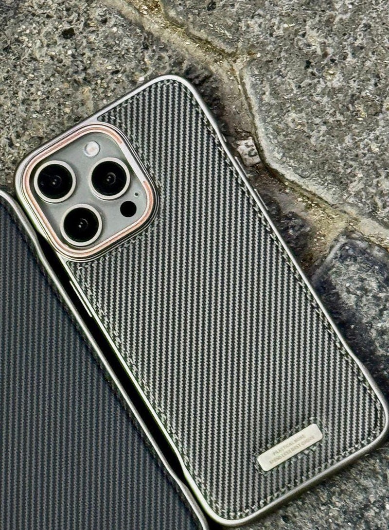 Leather Case for Iphone 16PRO MAX , Metal Camera Hole Protective Phone Cover Luxury Plating Edge Slim Casein SILVER - Image 1