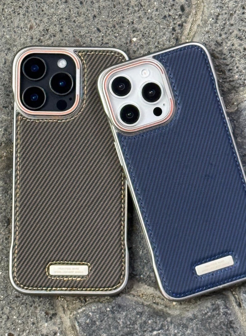 Leather Case for Iphone 16PRO MAX , Metal Camera Hole Protective Phone Cover Luxury Plating Edge Slim Casein SILVER - Image 3