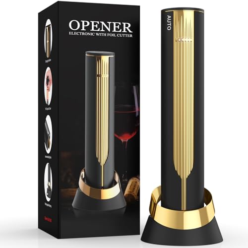 Newise Rechargeable Electric Wine Bottle Opener with Charging Base Foil Cutter Luxury Wine Lovers Gifts for Women Men Gold Black - Image 1