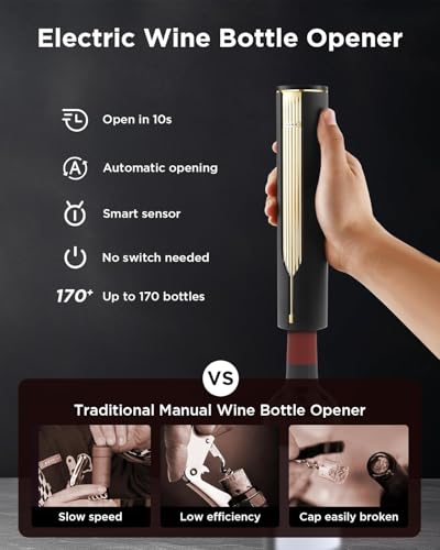 Newise Rechargeable Electric Wine Bottle Opener with Charging Base Foil Cutter Luxury Wine Lovers Gifts for Women Men Gold Black - Image 3