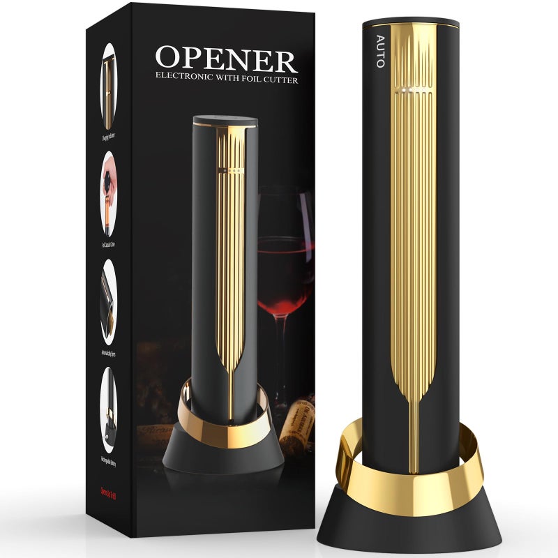 Newise Rechargeable Electric Wine Bottle Opener with Charging Base Foil Cutter Luxury Wine Lovers Gifts for Women Men Gold Black - Image 2