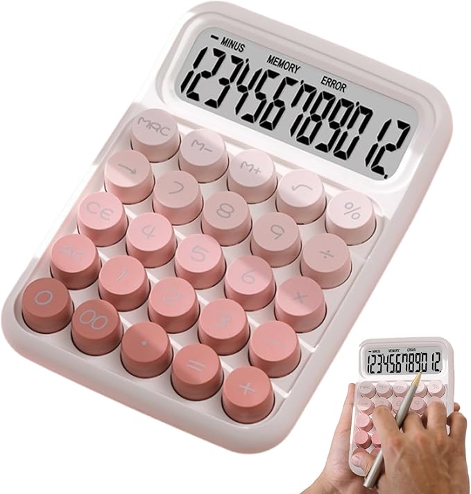 Pink Mechanical Calculator Keyboard Portable Non Slip Desktop For Office Home Students - Image 1