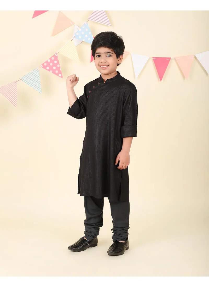 Fabindia Black Viscose Blend Dobby Long Kurta