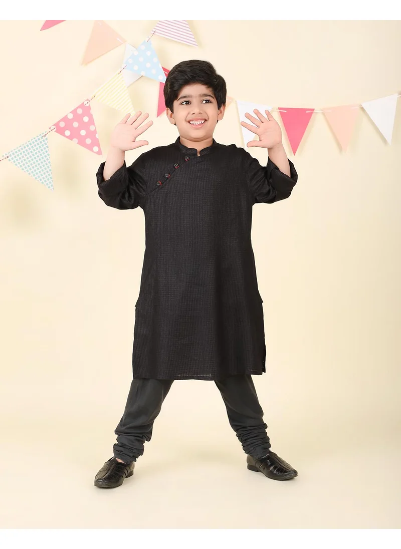 Fabindia Black Viscose Blend Dobby Long Kurta