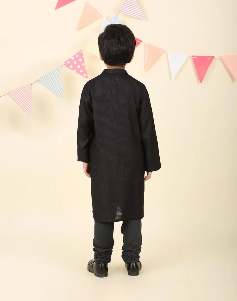 Fabindia Black Viscose Blend Dobby Long Kurta