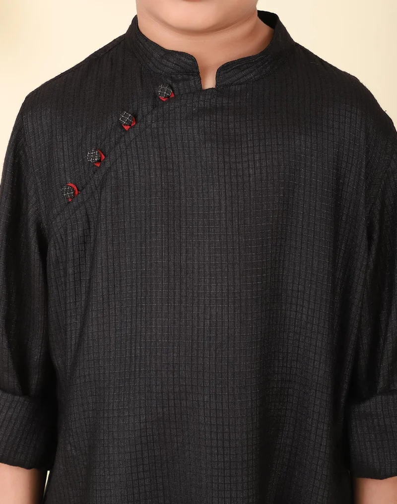 Fabindia Black Viscose Blend Dobby Long Kurta