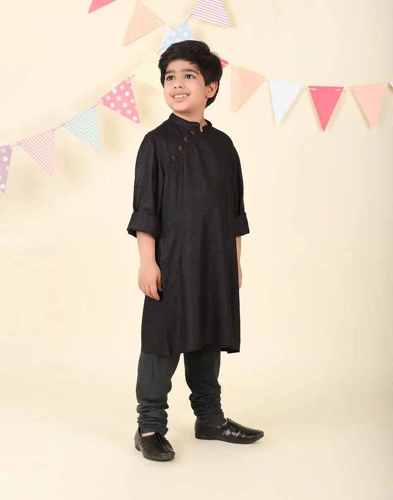 Fabindia Black Viscose Blend Dobby Long Kurta