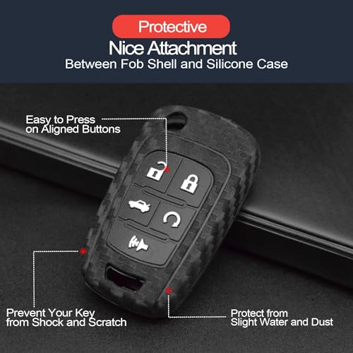 INFIPAR Compatible with Chevy Chevrolet Equinox Cruze Impala Camaro Malibu Limited GMC Terrain Buick Encore Lacrosse Regal Carbon Fiber Looks Key Fob Cover Case Key Chain Remote Holder, 2pcs - Image 4