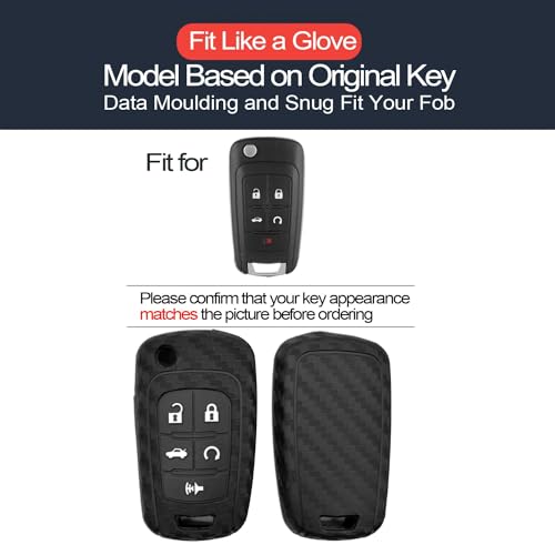 INFIPAR Compatible with Chevy Chevrolet Equinox Cruze Impala Camaro Malibu Limited GMC Terrain Buick Encore Lacrosse Regal Carbon Fiber Looks Key Fob Cover Case Key Chain Remote Holder, 2pcs - Image 2