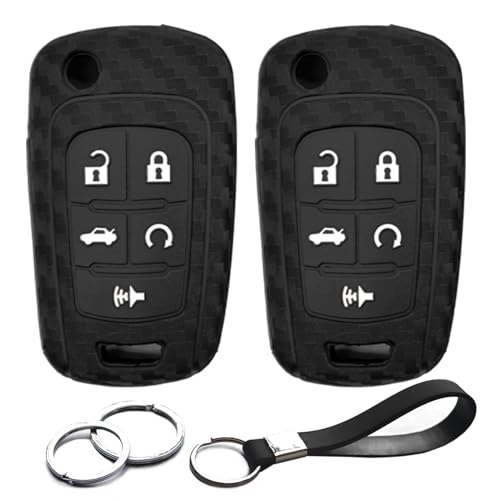 INFIPAR Compatible with Chevy Chevrolet Equinox Cruze Impala Camaro Malibu Limited GMC Terrain Buick Encore Lacrosse Regal Carbon Fiber Looks Key Fob Cover Case Key Chain Remote Holder, 2pcs - Image 1