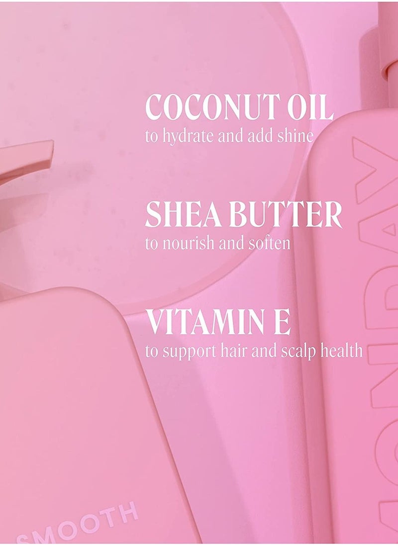 MONDAY Smooth Shampoo + Conditioner Bathroom Set (2 Pack) 354 ml 12oz Each for Frizzy, Coarse, and Curly Hair, Made from Coconut Oil, Shea Butter, & Vitamin E, 100% Recyclable Bottles  - Image 3