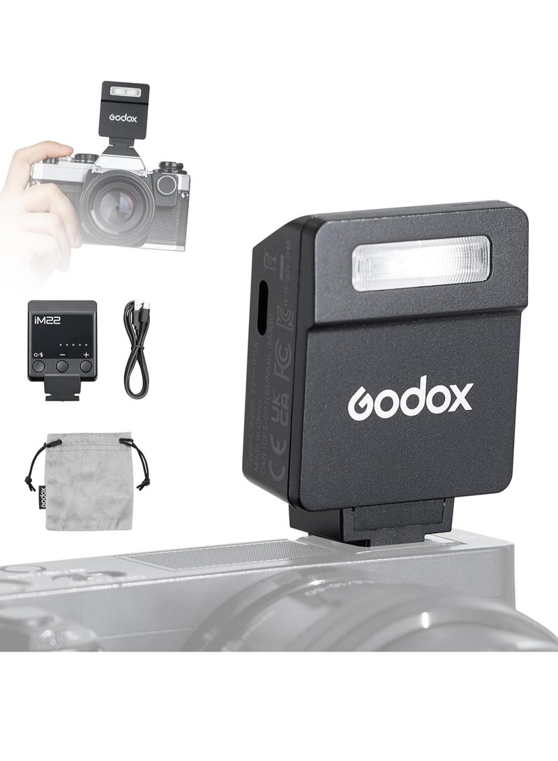 iM22 Mini Camera Flash, 470 mAh Battery, 5 Power Levels, 3s Recycle Times, 440 Full Power Flashes, Manual Flash Compatible with Fuji/Canon/Sony/Nikon//Panasonic/Olympus - Image 2