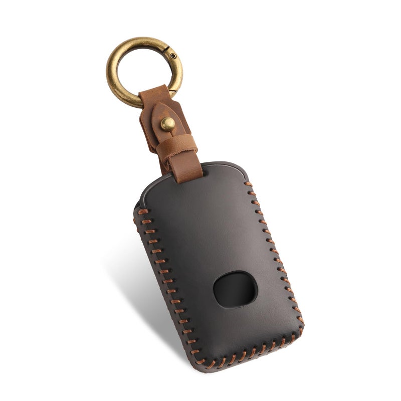 FT FUNTOR for Mazda Key Fob Cover,Leather Key Cover with 4 Buttons,Compatible with Mazda 3/6/3 Hatchback/CX-5/CX-6/CX-9/CX30/CX-50/CX-70/CX-90 with Keychain (Black-Brown Line) - Image 1