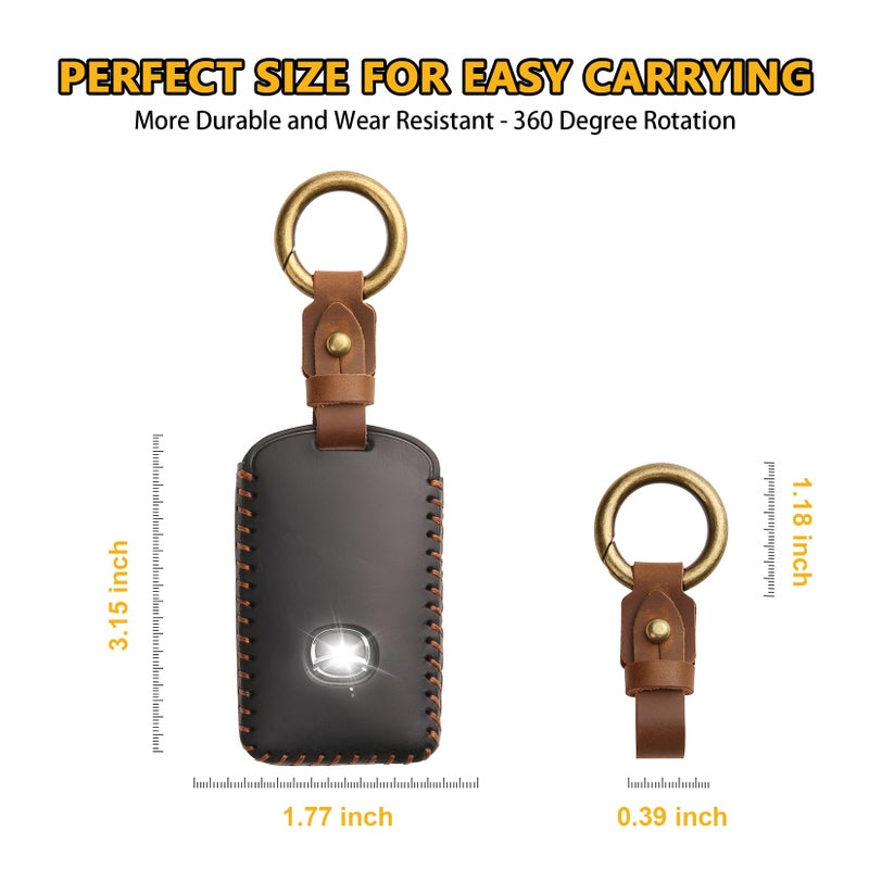 FT FUNTOR for Mazda Key Fob Cover,Leather Key Cover with 4 Buttons,Compatible with Mazda 3/6/3 Hatchback/CX-5/CX-6/CX-9/CX30/CX-50/CX-70/CX-90 with Keychain (Black-Brown Line) - Image 2
