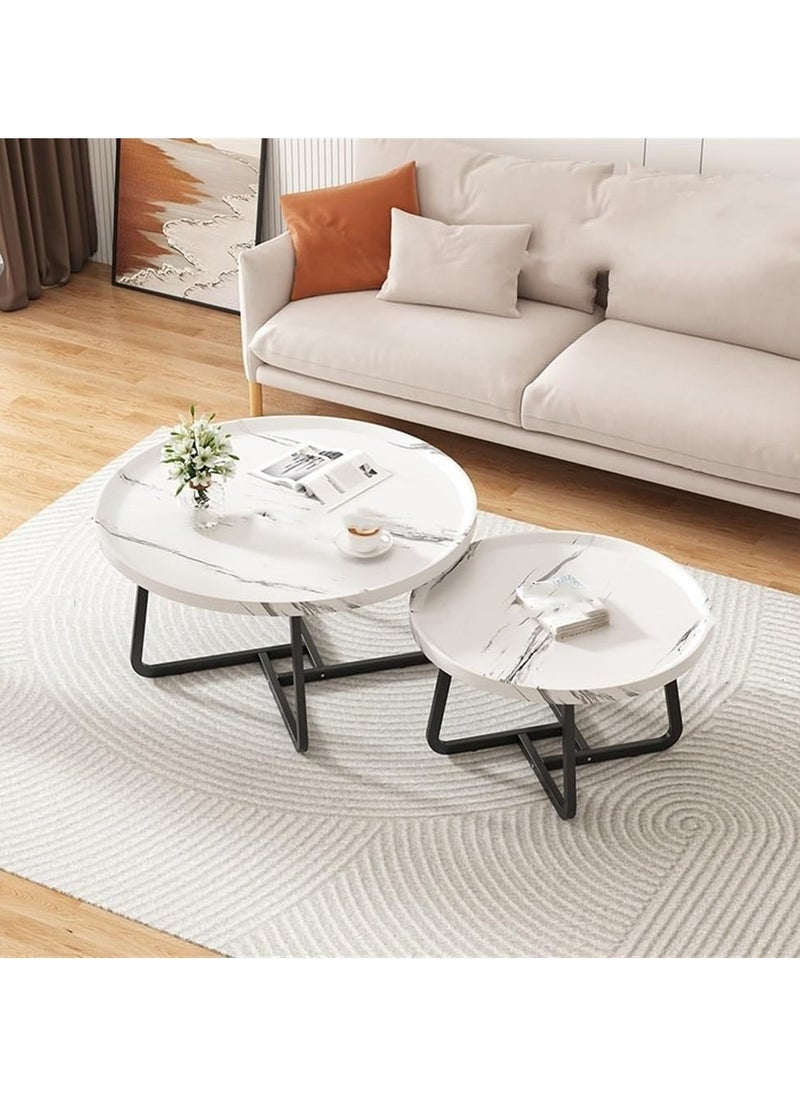 LEDIN Coffee Table Set of 2 Round Nesting Table for Living Room Wood Round Coffee Table Industrial End Table Side Tables Living Room Modern Side Table Coffee Table Decor Sturdy Metal Frame 