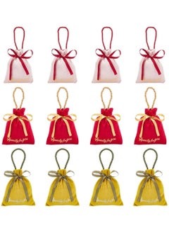 Y&D Velvet Jewelry Pouches12 Pack Drawstring Gift Bags Fabric Candy Party Faver Pouch with Gold Stamping Word and Rope Handle for Wedding  - Image 1