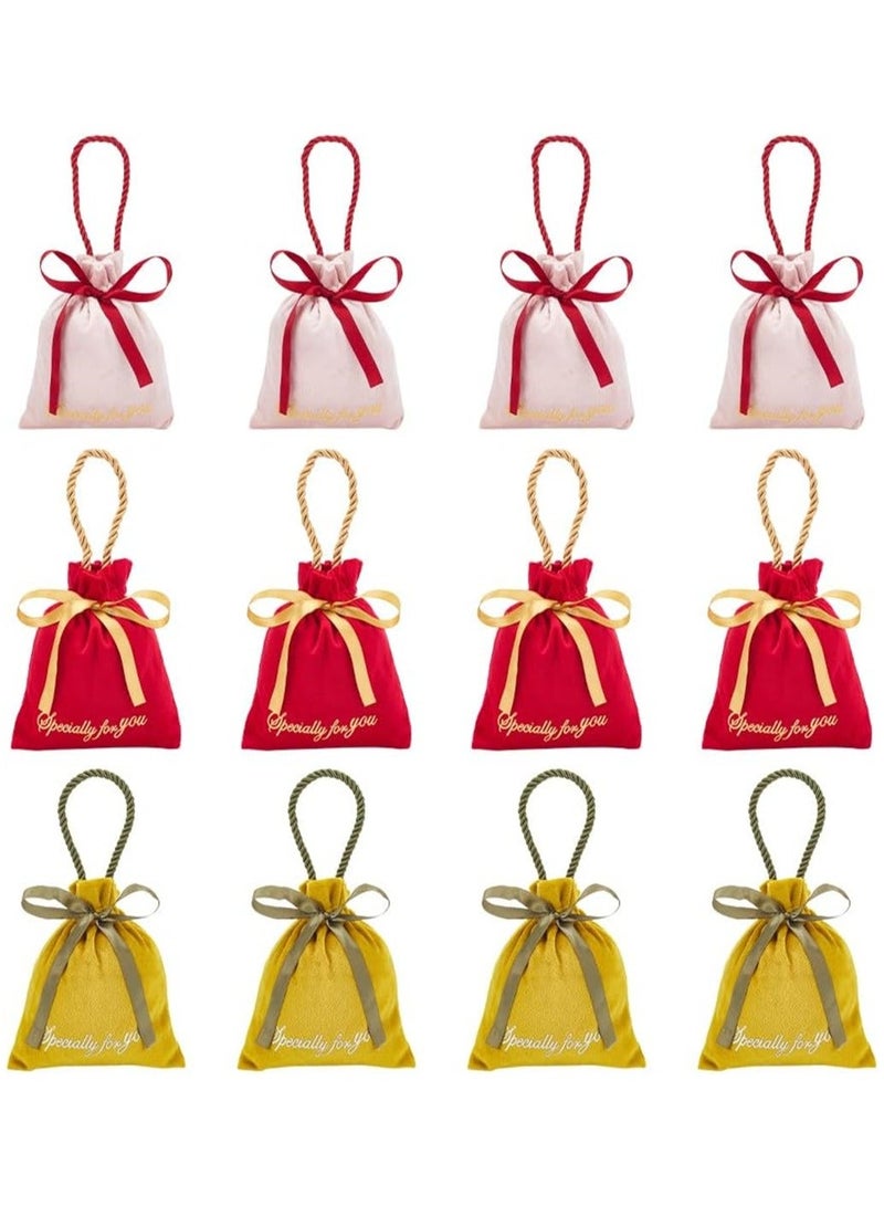 الأزرق جي دبليو Velvet Jewelry Pouches12 Pack Drawstring Gift Bags Fabric Candy Party Faver Pouch with Gold Stamping Word and Rope Handle for Wedding - Image 1