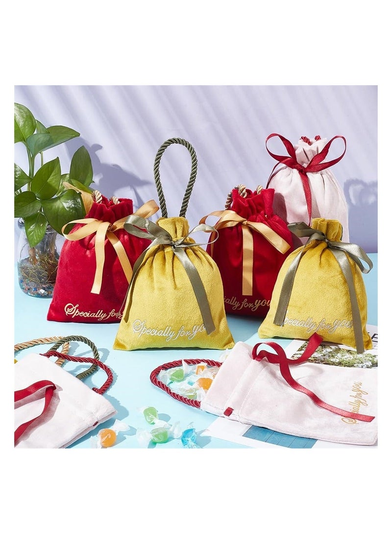 الأزرق جي دبليو Velvet Jewelry Pouches12 Pack Drawstring Gift Bags Fabric Candy Party Faver Pouch with Gold Stamping Word and Rope Handle for Wedding - Image 5