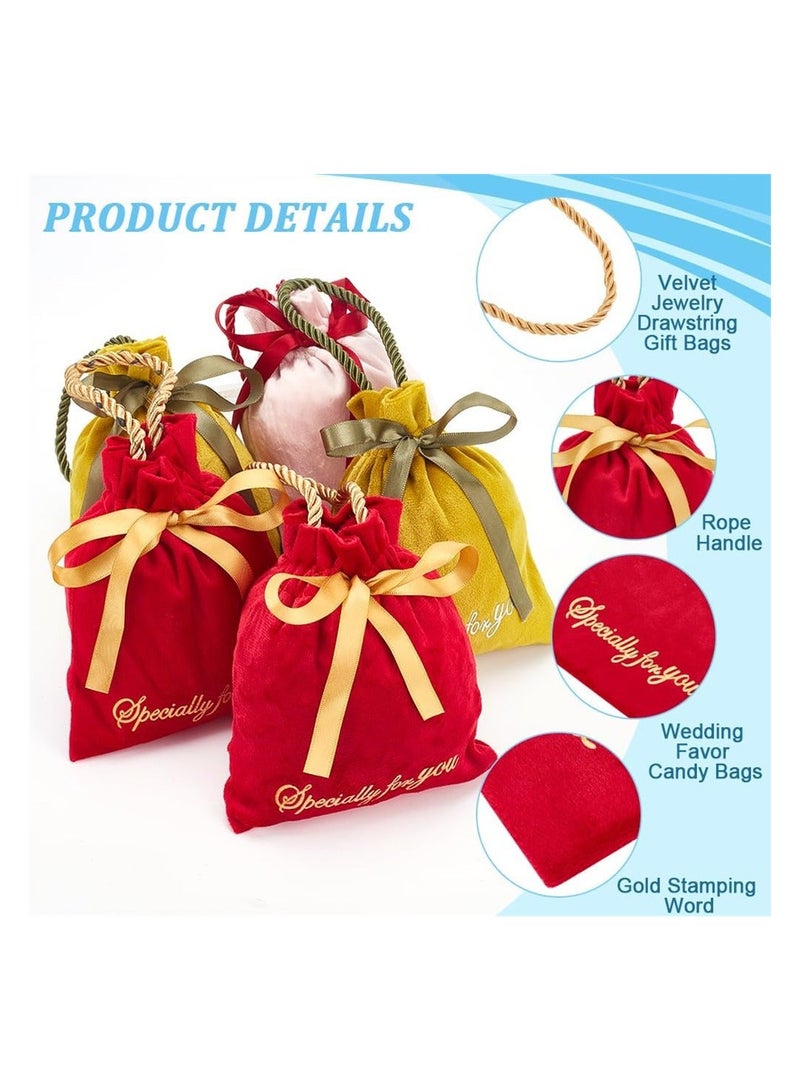 الأزرق جي دبليو Velvet Jewelry Pouches12 Pack Drawstring Gift Bags Fabric Candy Party Faver Pouch with Gold Stamping Word and Rope Handle for Wedding - Image 4