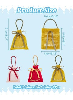 Y&D Velvet Jewelry Pouches12 Pack Drawstring Gift Bags Fabric Candy Party Faver Pouch with Gold Stamping Word and Rope Handle for Wedding  - Image 2