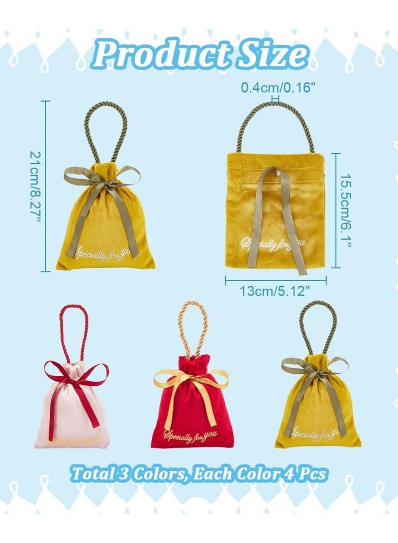 الأزرق جي دبليو Velvet Jewelry Pouches12 Pack Drawstring Gift Bags Fabric Candy Party Faver Pouch with Gold Stamping Word and Rope Handle for Wedding - Image 2
