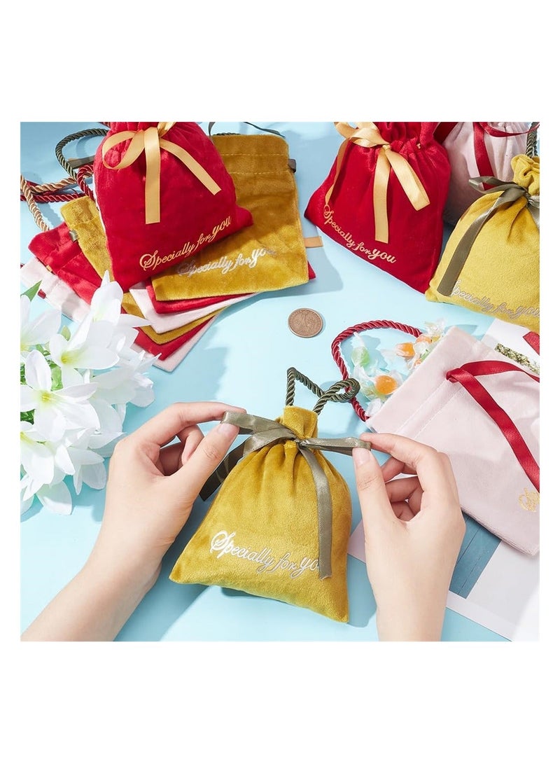 الأزرق جي دبليو Velvet Jewelry Pouches12 Pack Drawstring Gift Bags Fabric Candy Party Faver Pouch with Gold Stamping Word and Rope Handle for Wedding - Image 3