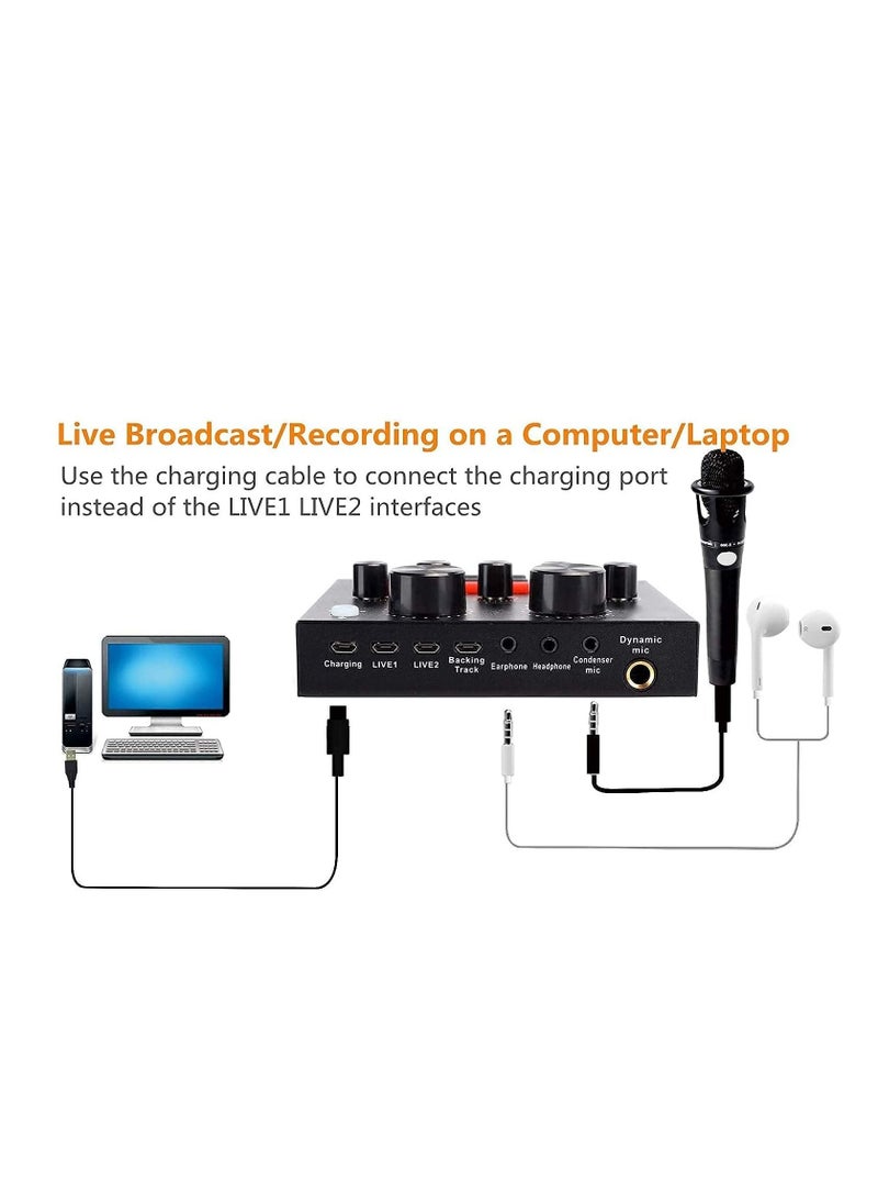 LEDIN - V8-Live Sound Card,USB External V8 Karaoke Recording Mobile Audio Mixer,Audio Live Broadcast KTV Sound Card for Live Broadcast, K Songs,Recording,Voice Chatting - Image 1