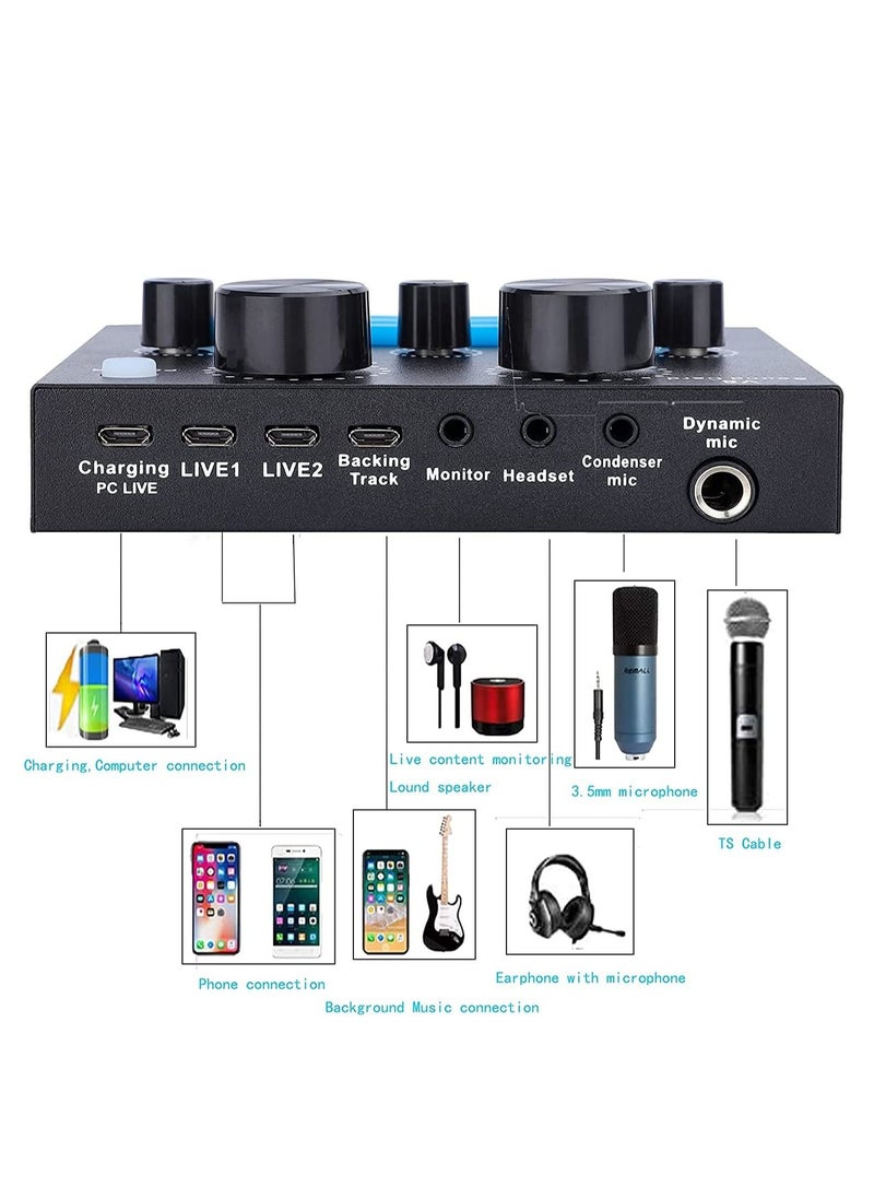 LEDIN - V8-Live Sound Card,USB External V8 Karaoke Recording Mobile Audio Mixer,Audio Live Broadcast KTV Sound Card for Live Broadcast, K Songs,Recording,Voice Chatting - Image 1
