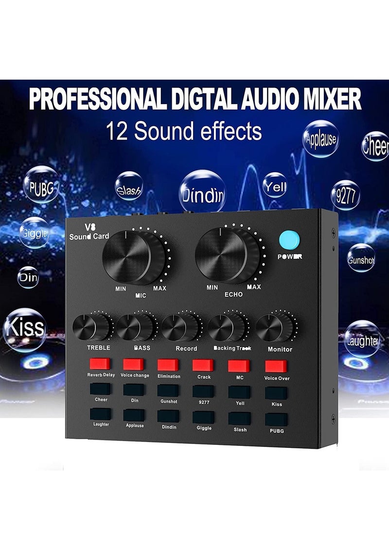LEDIN - V8-Live Sound Card,USB External V8 Karaoke Recording Mobile Audio Mixer,Audio Live Broadcast KTV Sound Card for Live Broadcast, K Songs,Recording,Voice Chatting - Image 1