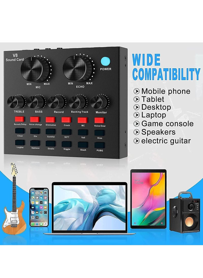 LEDIN - V8-Live Sound Card,USB External V8 Karaoke Recording Mobile Audio Mixer,Audio Live Broadcast KTV Sound Card for Live Broadcast, K Songs,Recording,Voice Chatting - Image 1