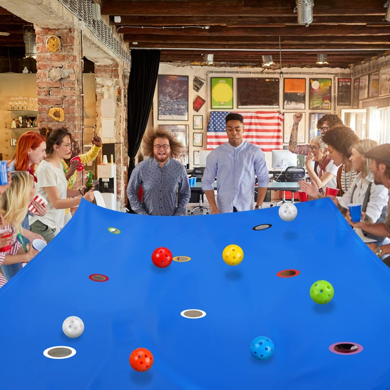 Kathfly Blue Hole Tarp Team Building Game 98 x 70 Inch Learning Fun Team Building Games for Work with 8 Pcs Team Building Ball for Teamwork Group - Image 4